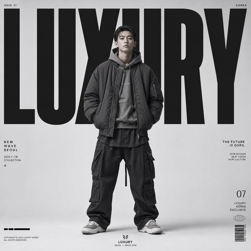 Create a premium high-fashion editorial poster for "LUXURY "