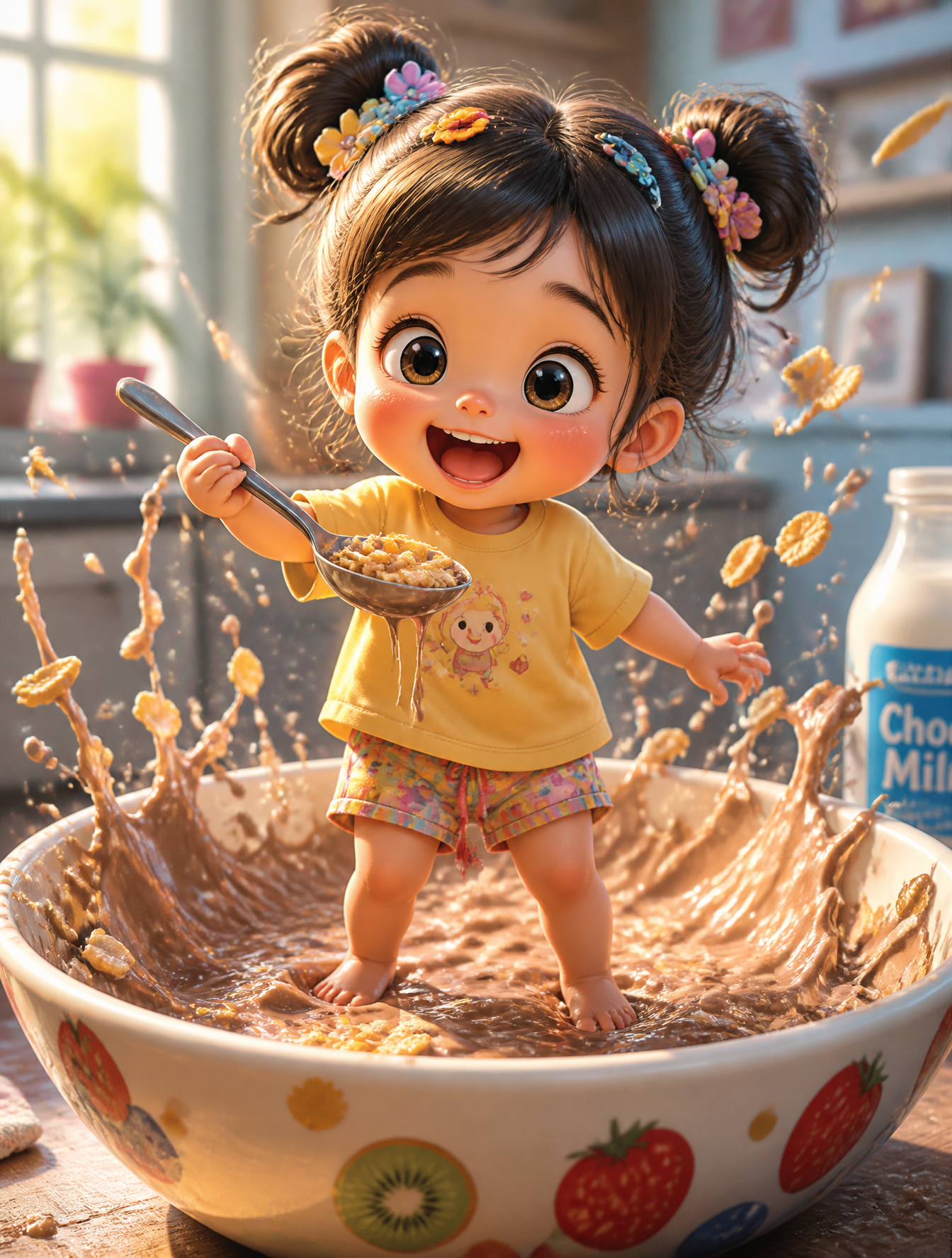 A whimsical, ultra-detailed 3D illustration of a cute toddle