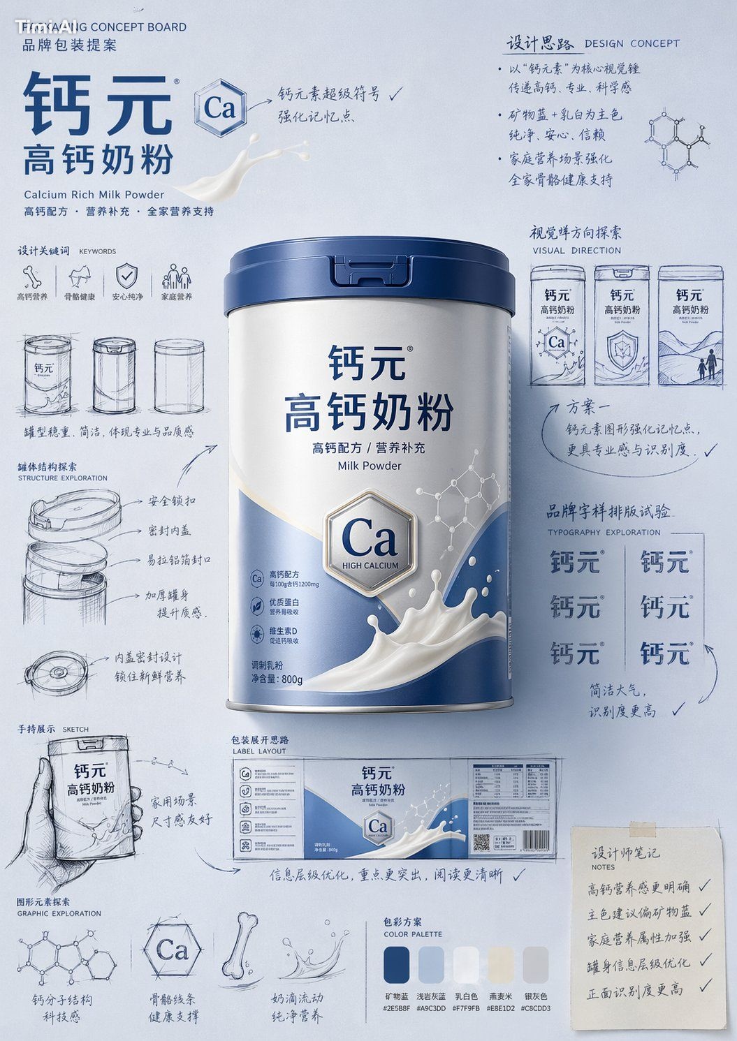请为【产品名称】生成一张“手绘包装提案板风格”的产品介绍海报。
如果我提供了产品图片,请以该图片为主要参考,保留产品