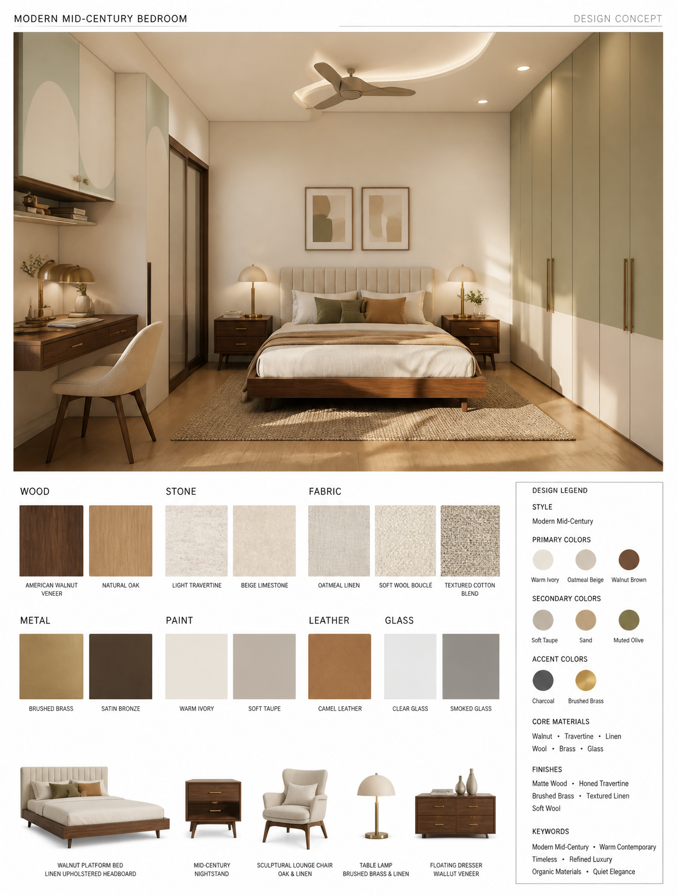 MODERN MID-CENTURY BEDROOM — HIGH-END INTERIOR DESIGN MOOD B