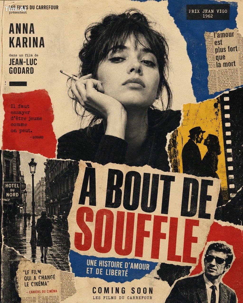 Vintage French New Wave movie poster, inspired by 1960s Jean