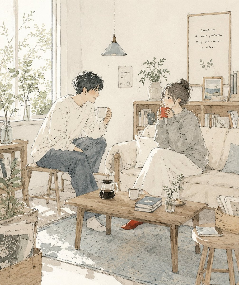 Create a delicate contemporary Japanese lifestyle illustrati