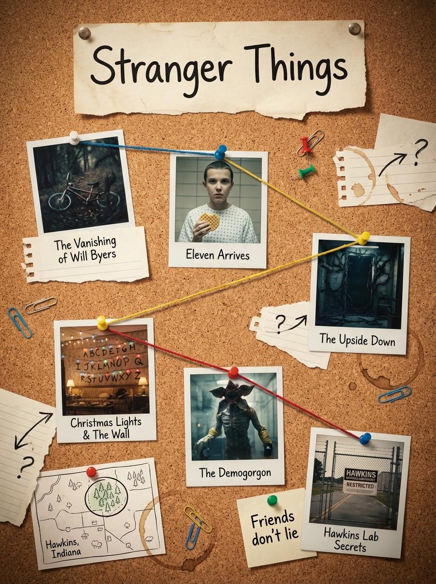 Generates a clean, cinematic 1080×1080 corkboard layout that