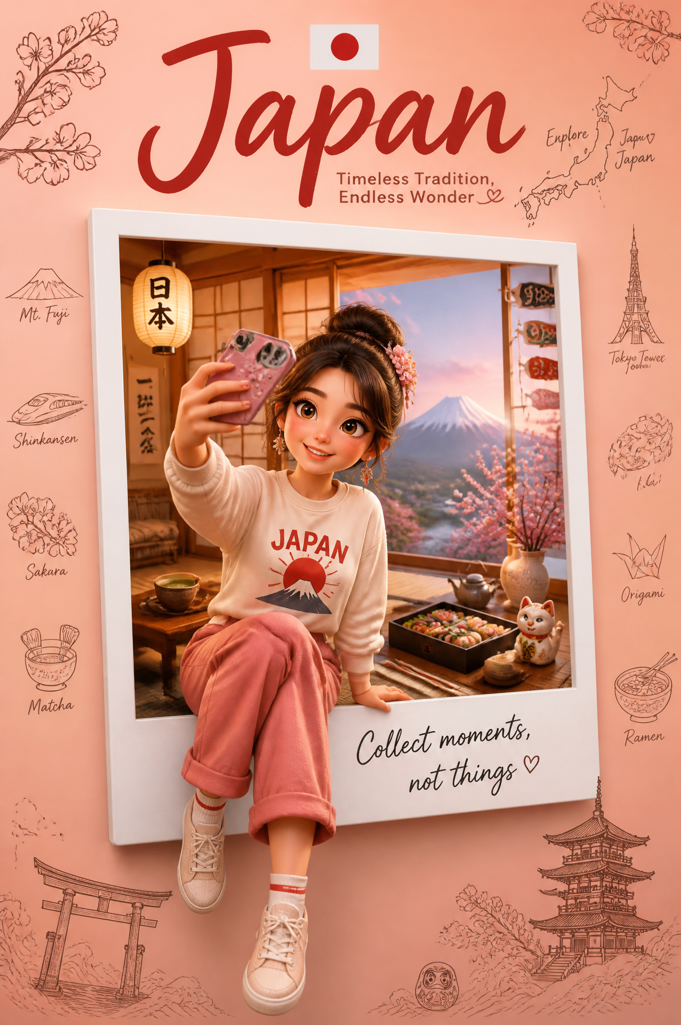 Create a premium collectible travel poster in a cute stylize