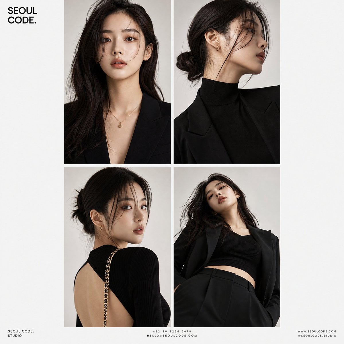 Create a premium high-fashion editorial series featuring a s