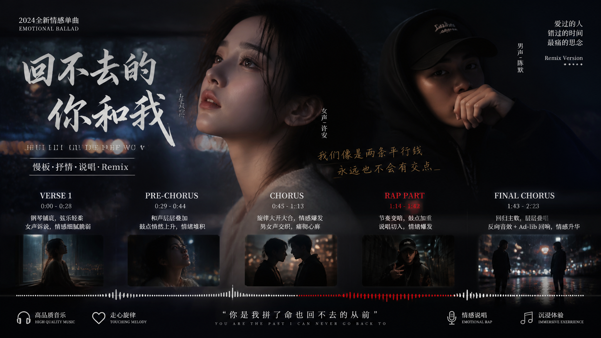 Chinese cinematic emotional ballad with male and female voca
