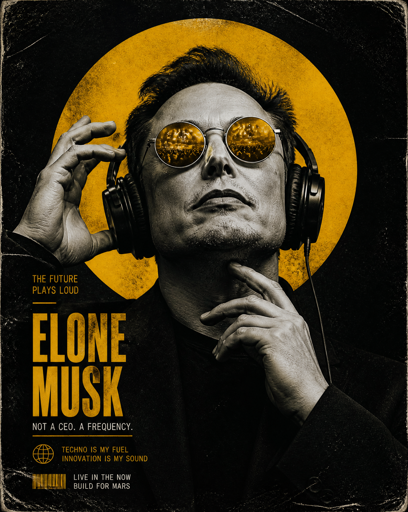 Create a dark, high‑contrast poster with a moody, undergroun