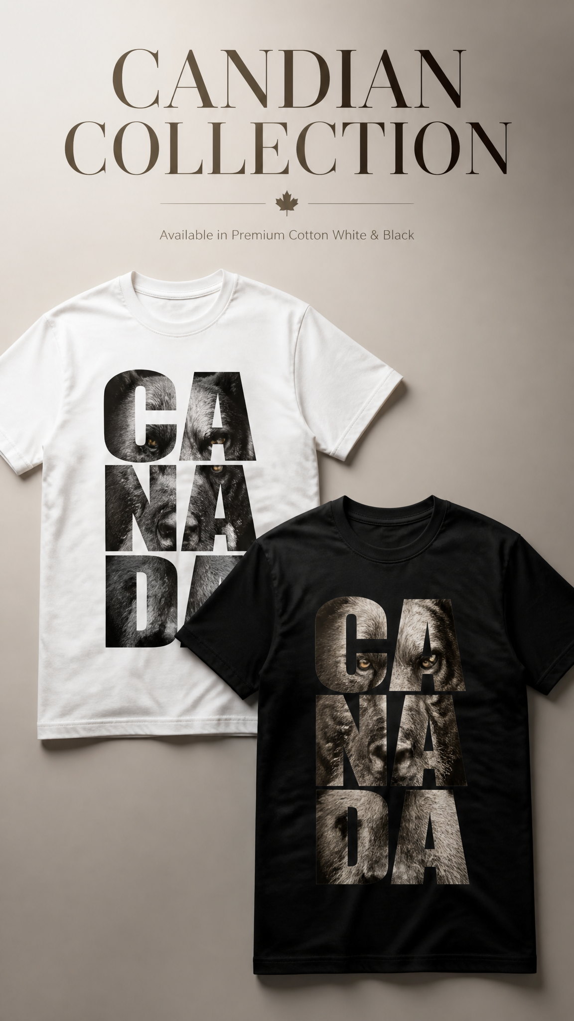 A promotional poster for premium luxury apparel, vertical as