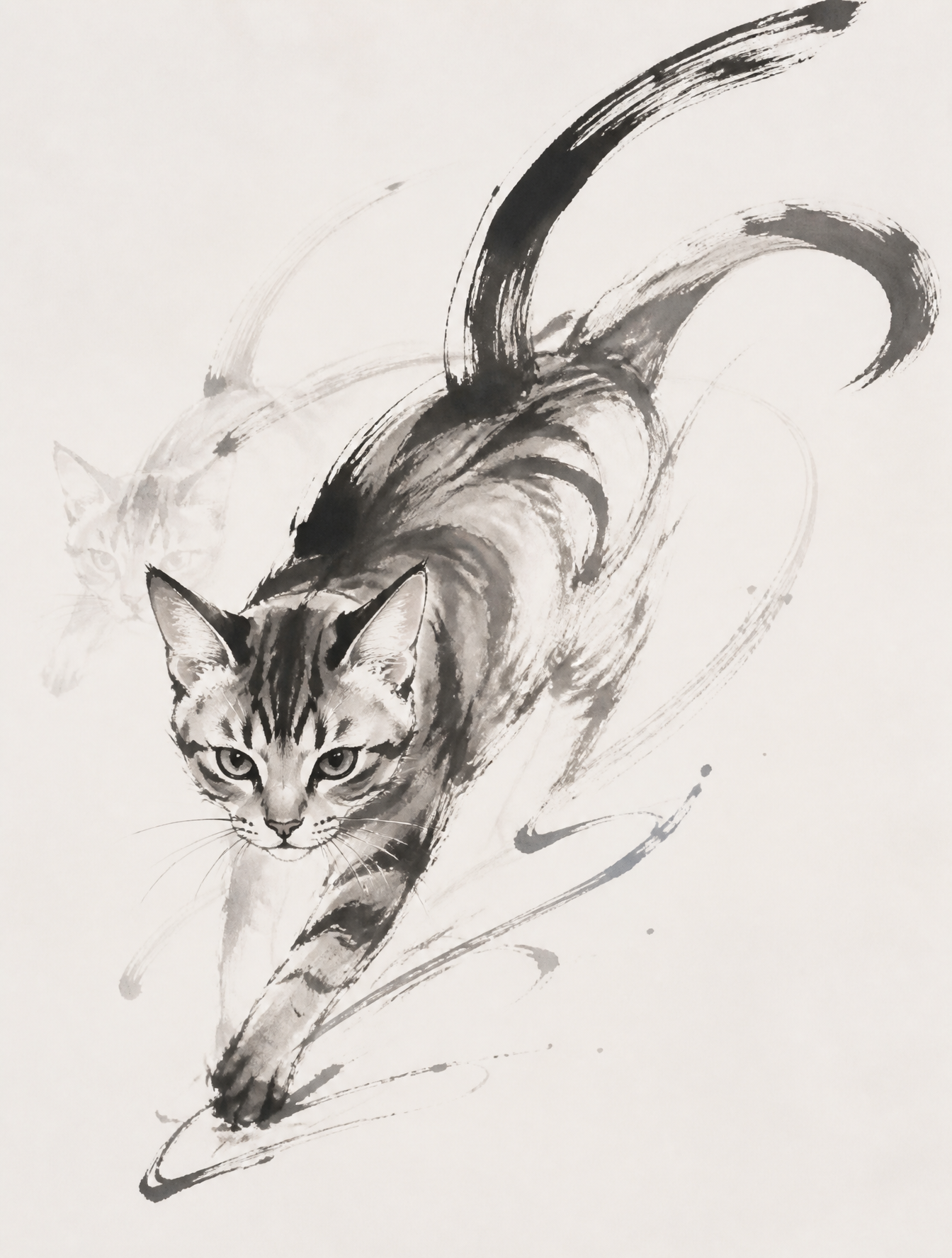 猫。毛色、斑纹、年龄、体态、体型、品种特征、神态与动作自然随机生成。无字。可能是幼猫、成猫或老猫；短毛、长毛或蓬松毛发；