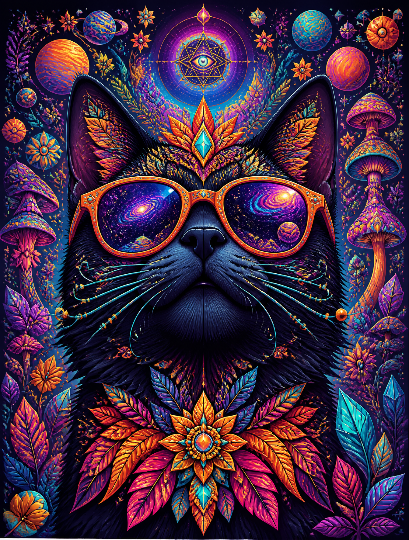 Ultra-detailed psychedelic vector illustration of a majestic