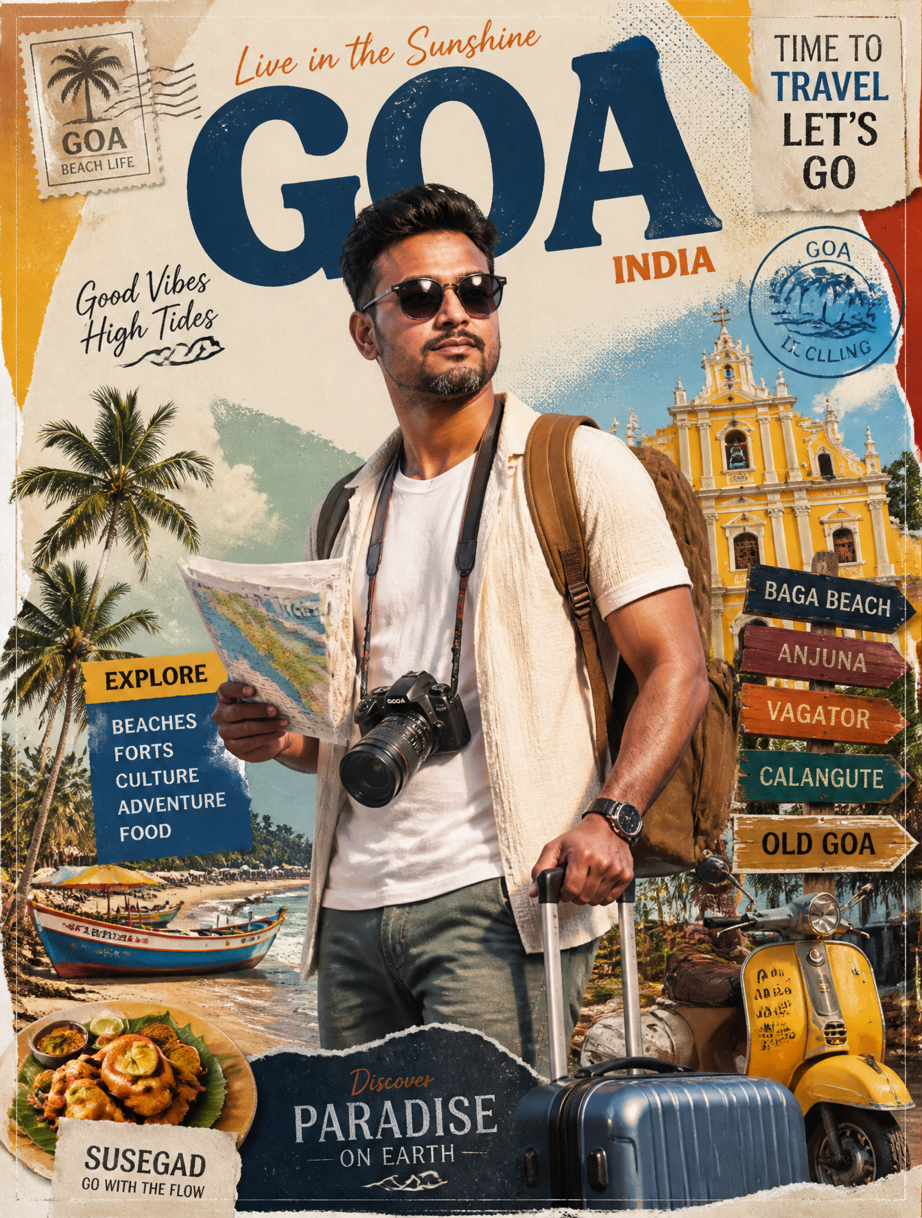 Create a stylized travel poster for GOA.The main subject  [i