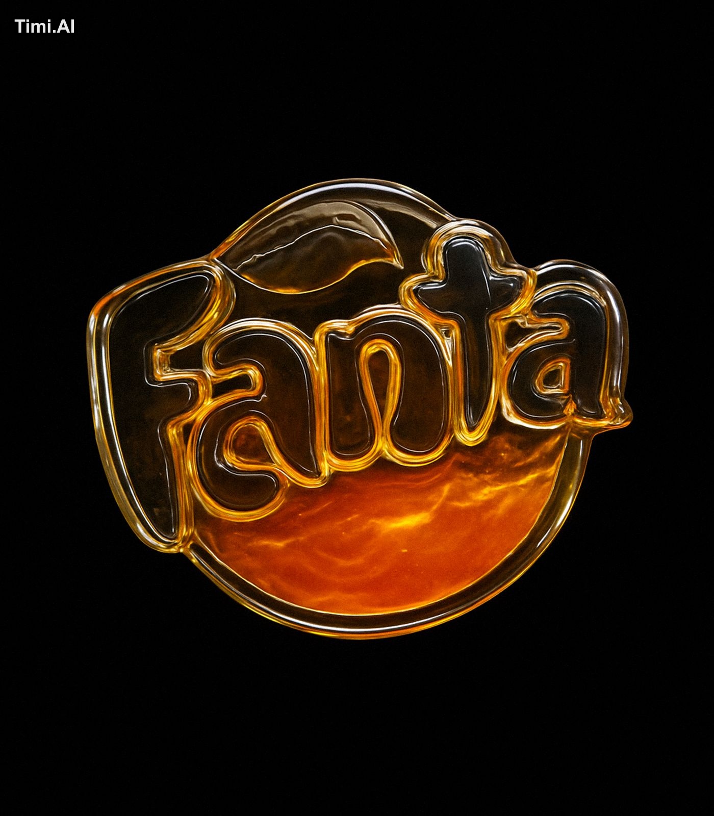 Create a photorealistic 3D render of a transparent “Fanta” l