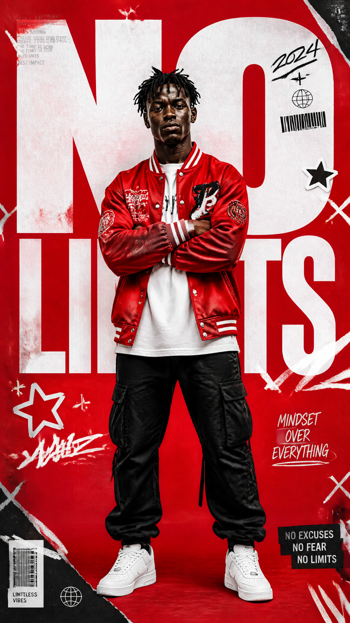 A premium 9:16 streetwear editorial advertising poster.Main