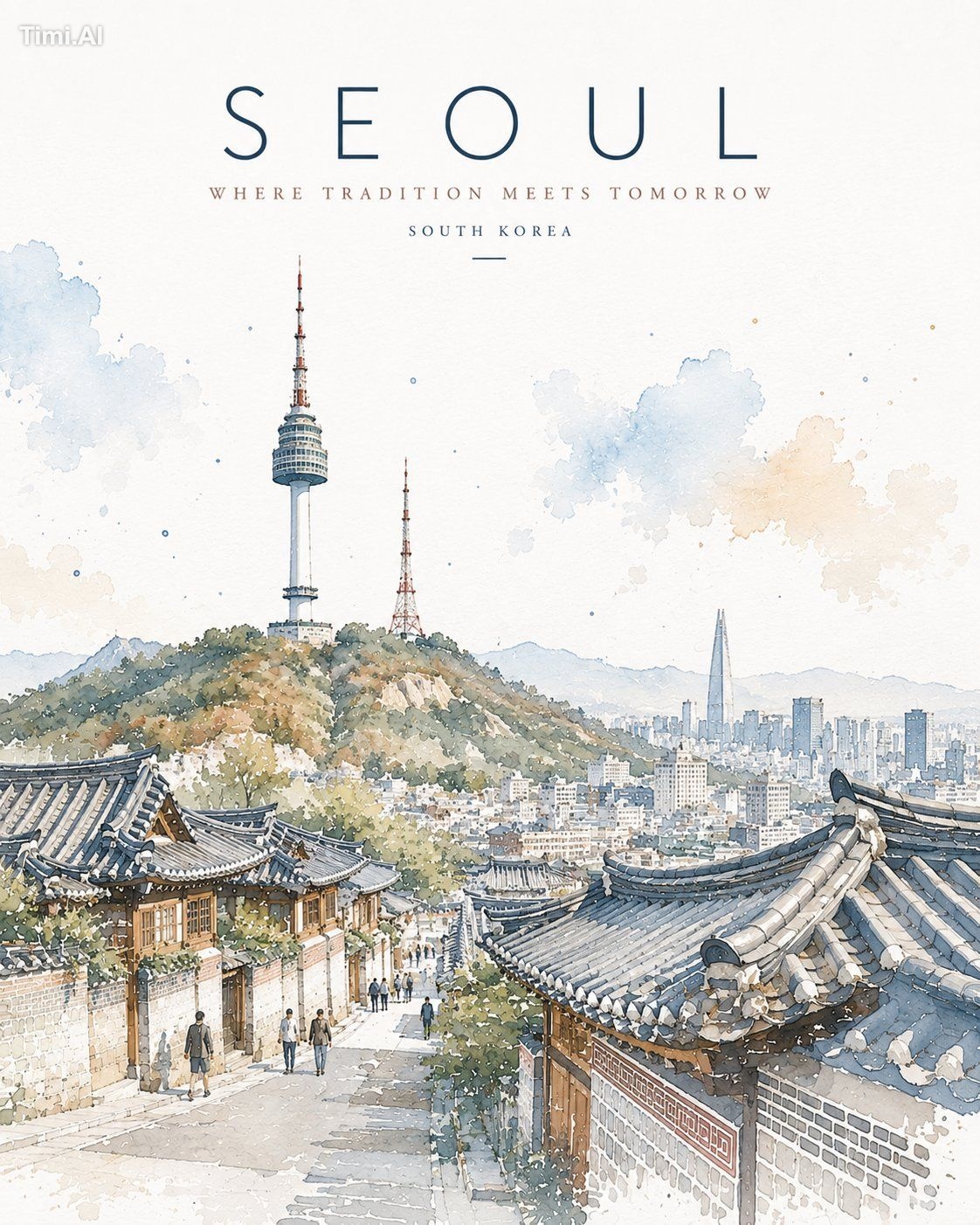 Minimalist watercolor travel poster illustration of [LOCATIO