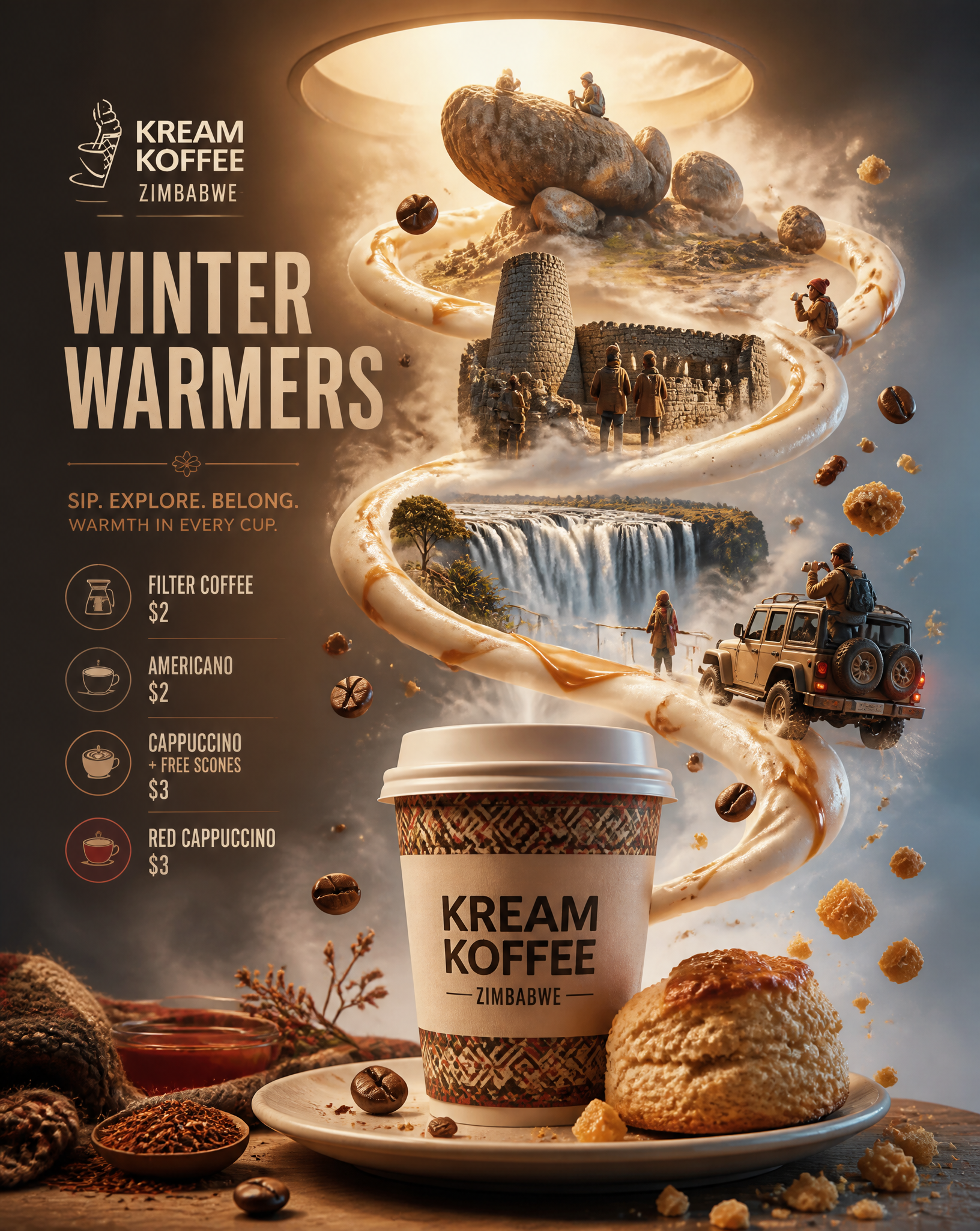 Ultra-detailed premium winter coffee advertisement poster fo