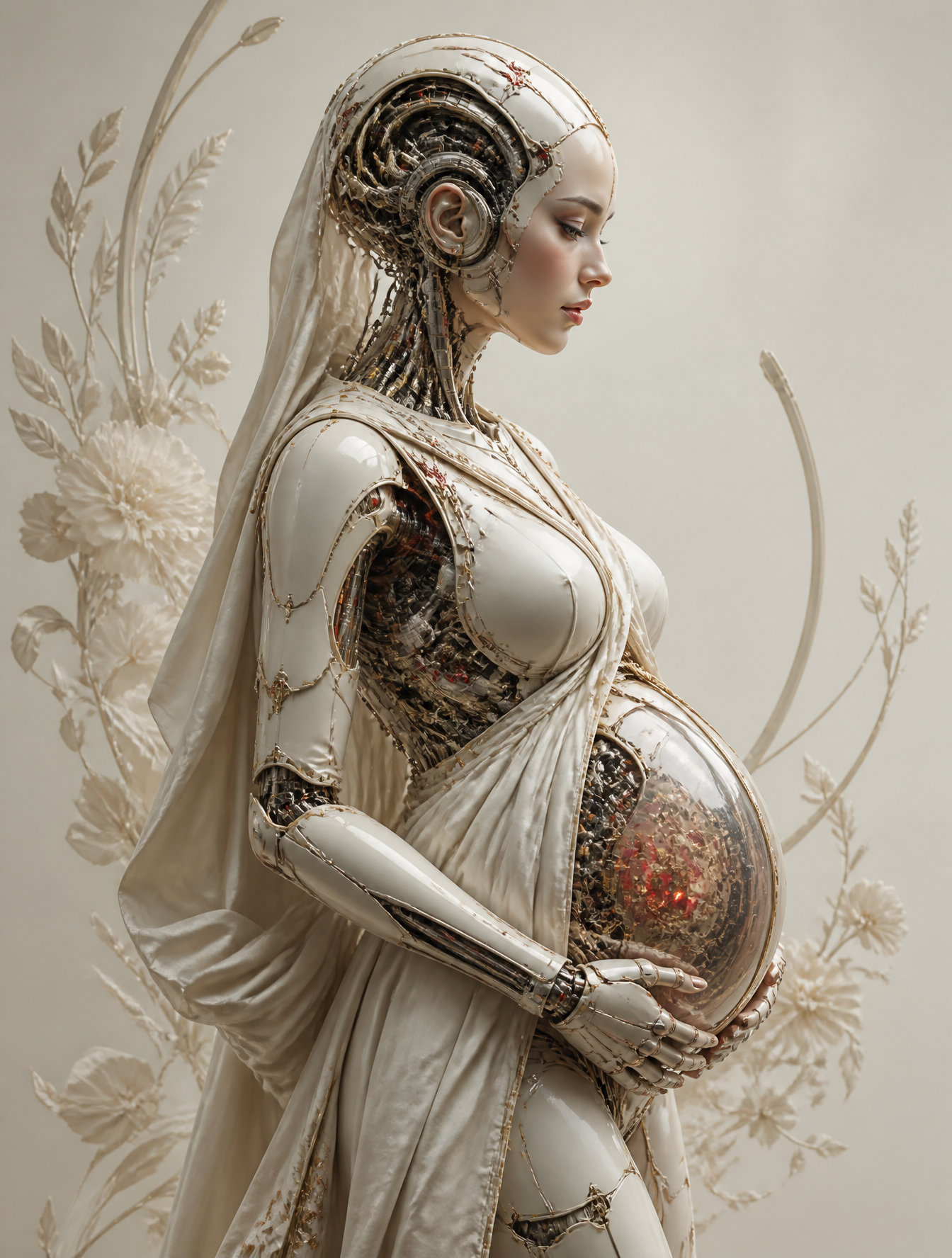 A breathtaking futuristic biomechanical maternity portrait o