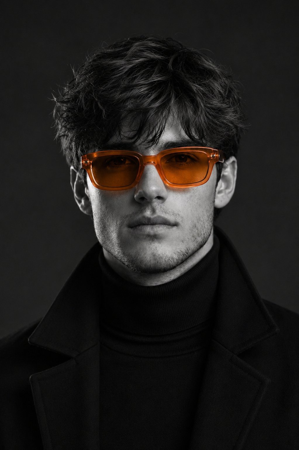 A studio-style close-up editorial portrait of a person with