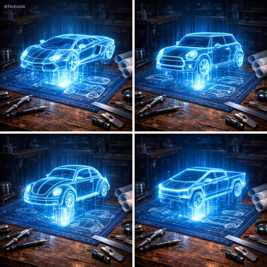 Create a hyper-realistic 3D holographic blueprint projection