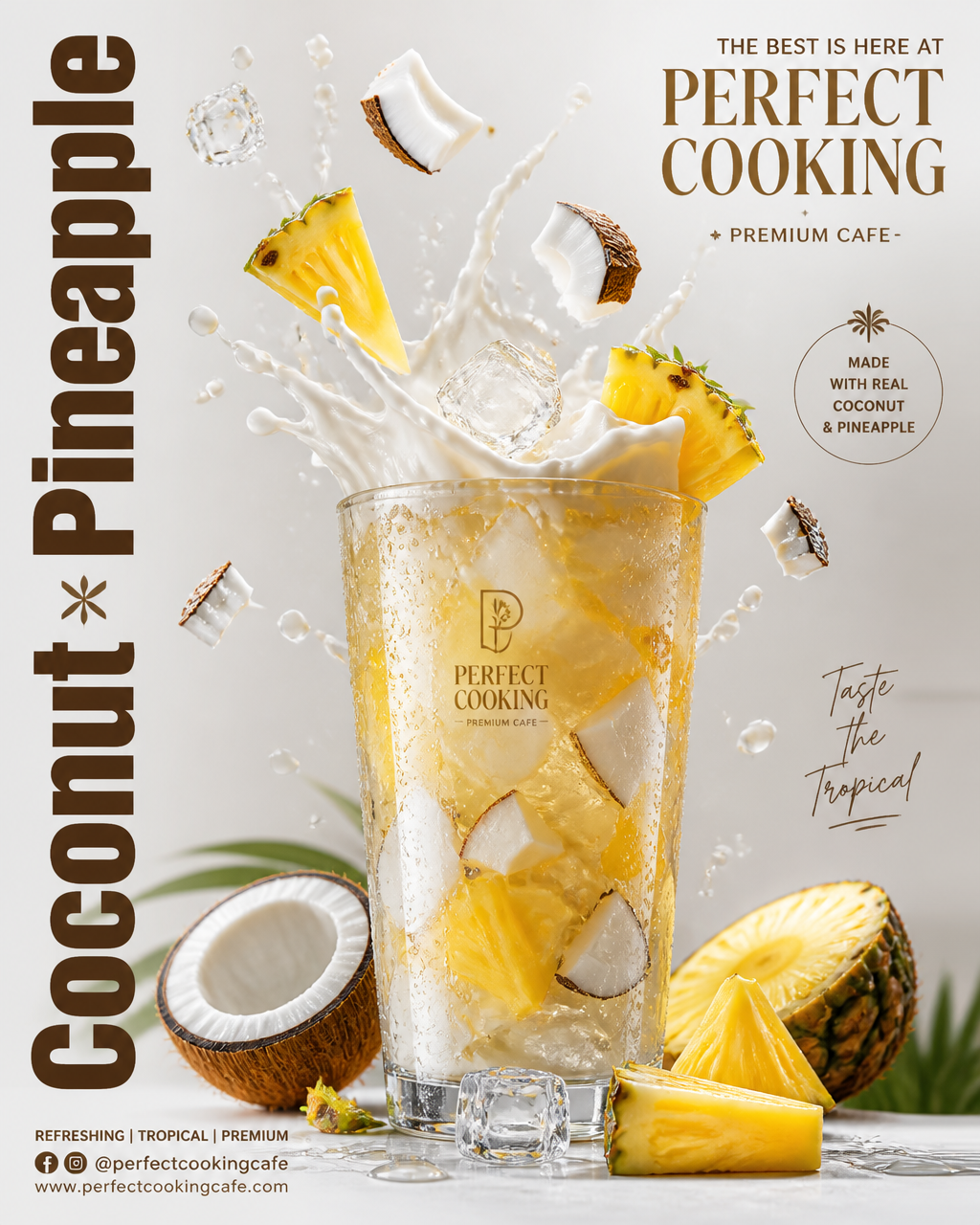 Ultra-realistic premium Coconut + Pineapple advertisement po