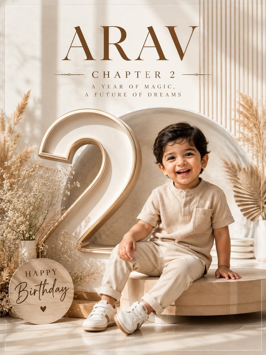Professional luxury birthday poster, 3:4 portrait compositio