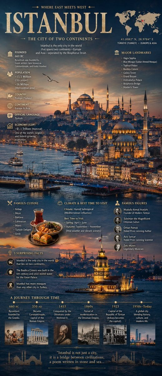 A cinematic editorial infographic poster for [city name], fe