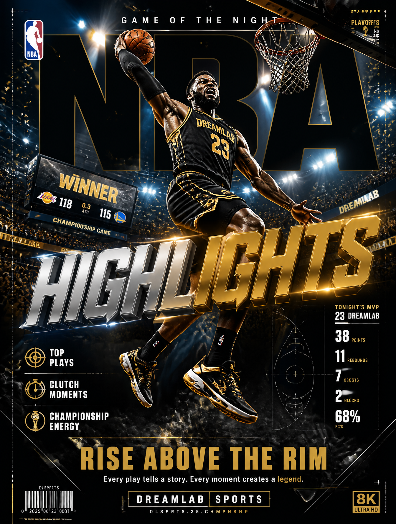 Ultra-premium NBA basketball highlights poster featuring an 