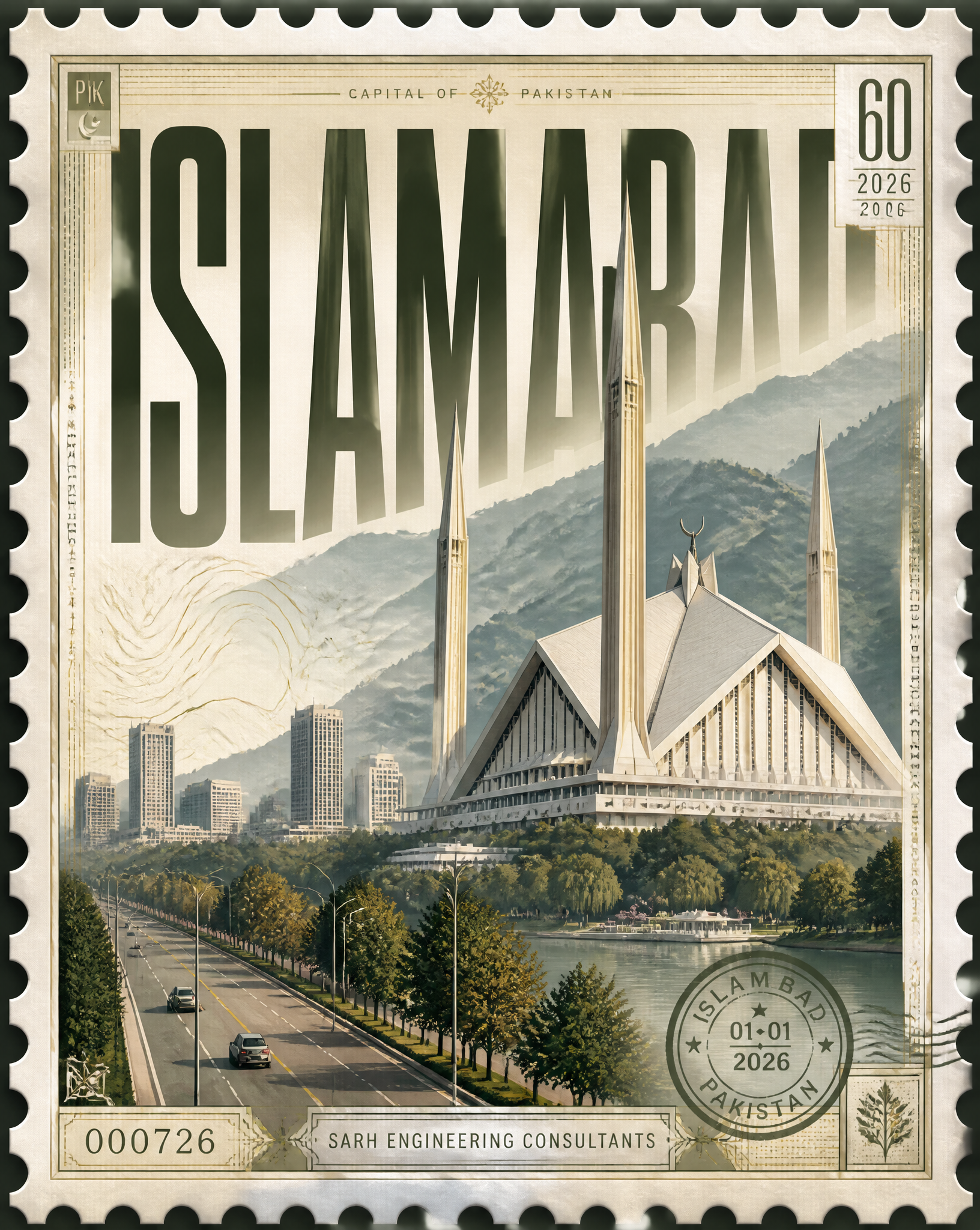 Design a premium 4:5 collectible postal-stamp poster for ISL