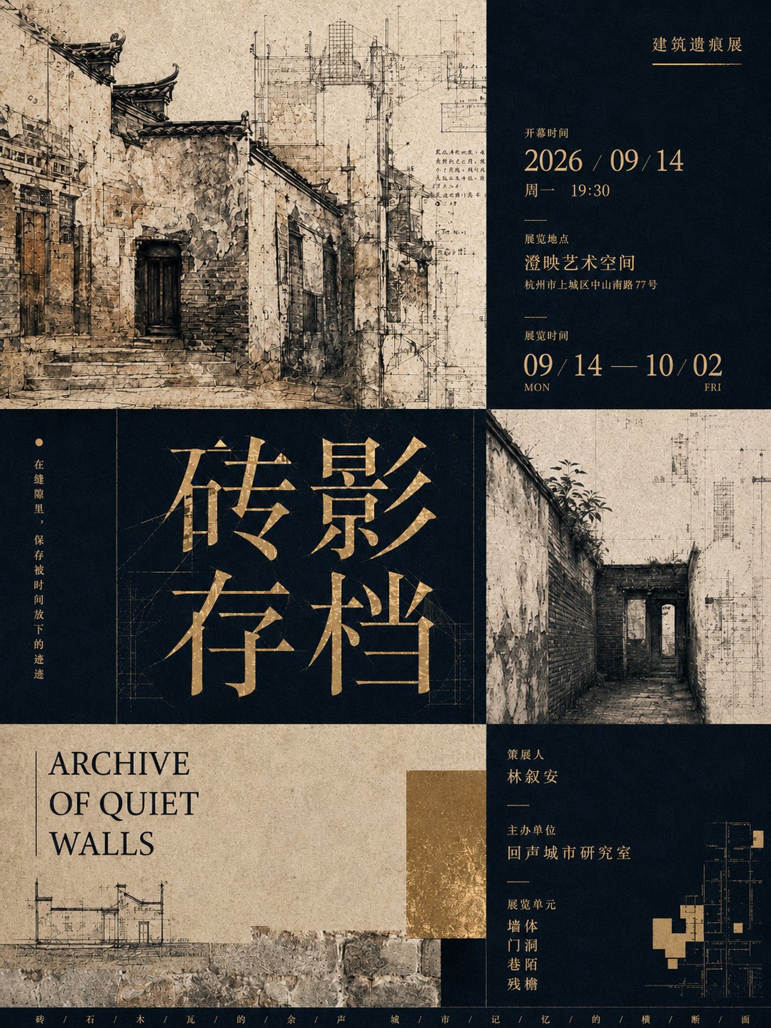 【主题】几何拼贴式策展海报
【中文主标题】自定义
【英文副标题】自定义
【视觉关键词】几何分区 / 艺术图像