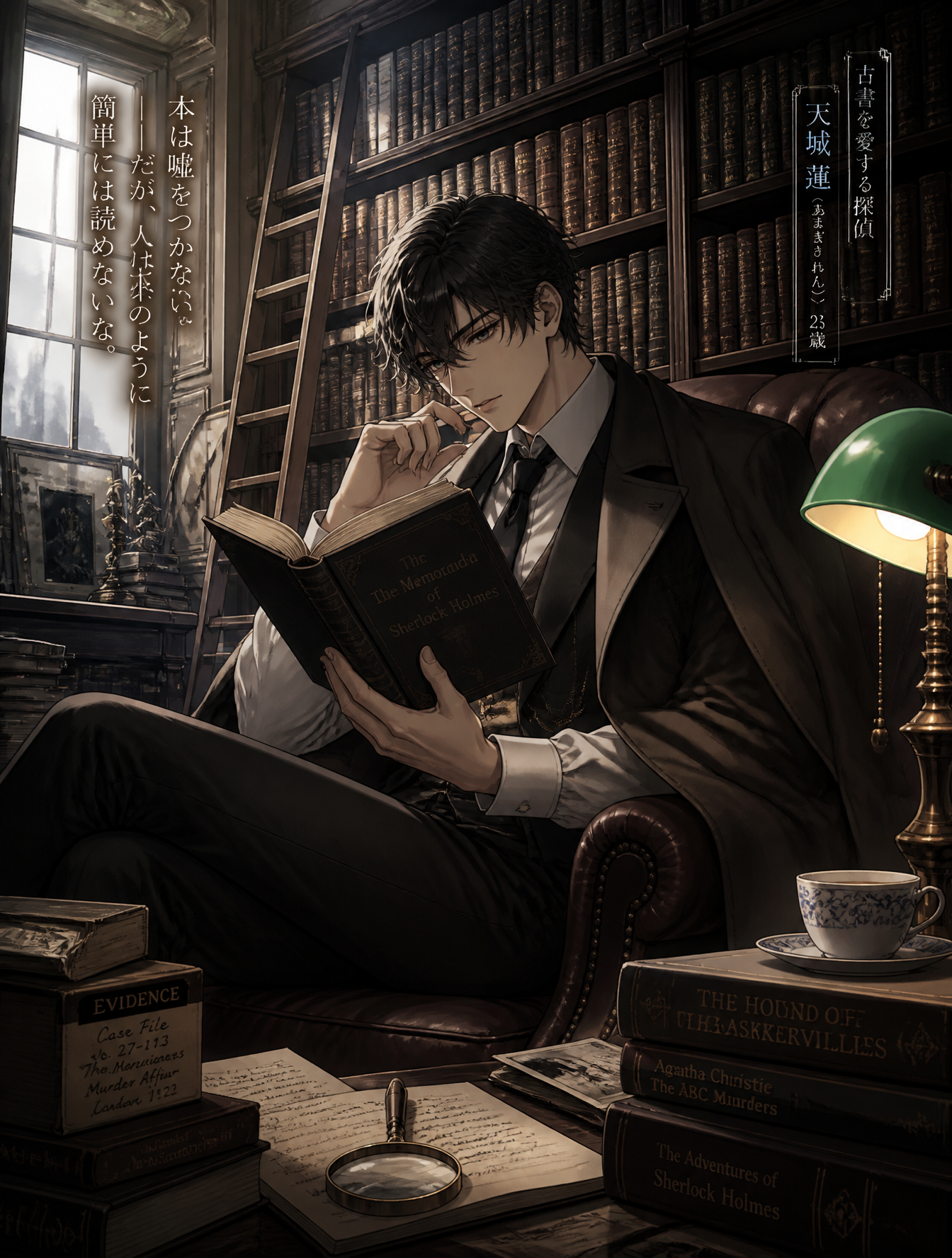 light novel illustration for a detective novel. The illustra
