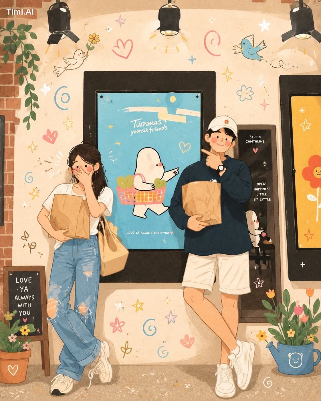 Transform this photo into a whimsical folk flat illustration