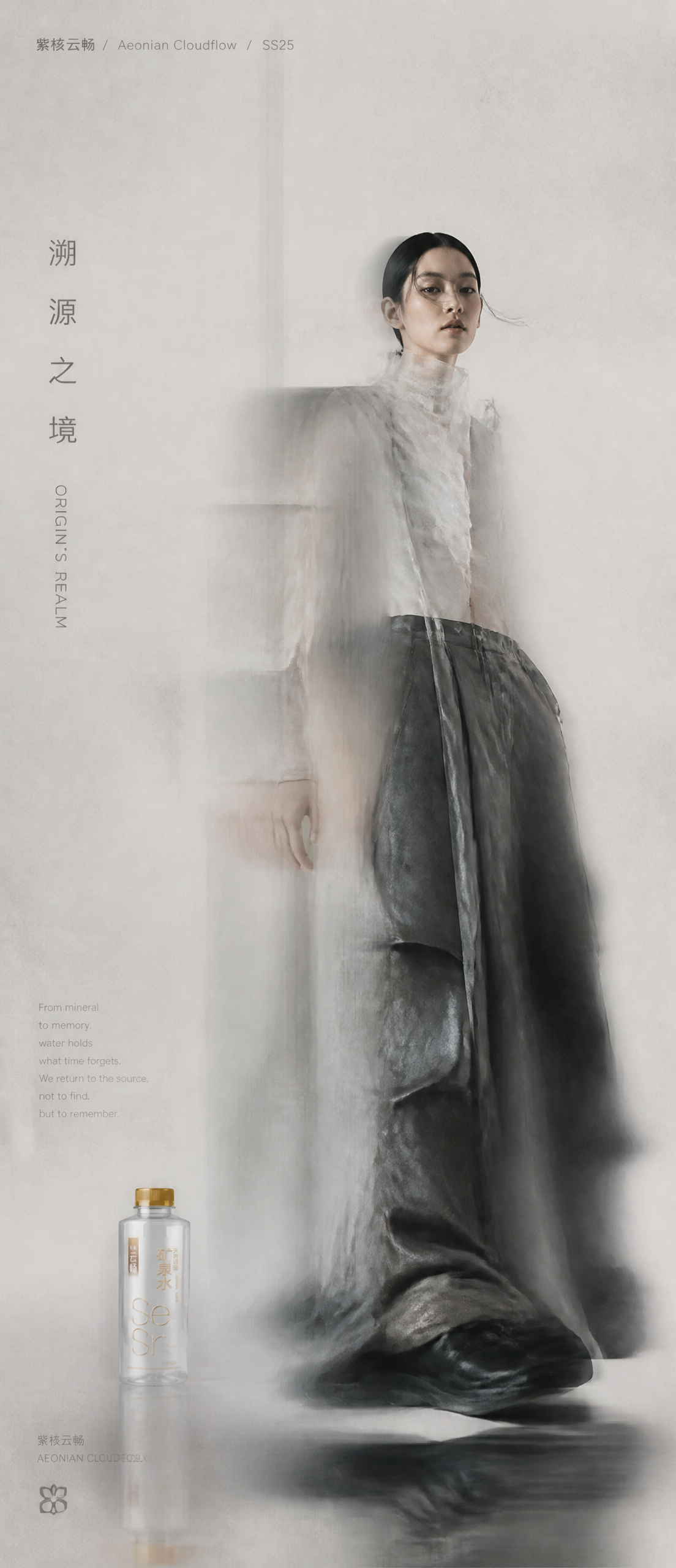 Create a vertical high-resolution experimental fashion edito