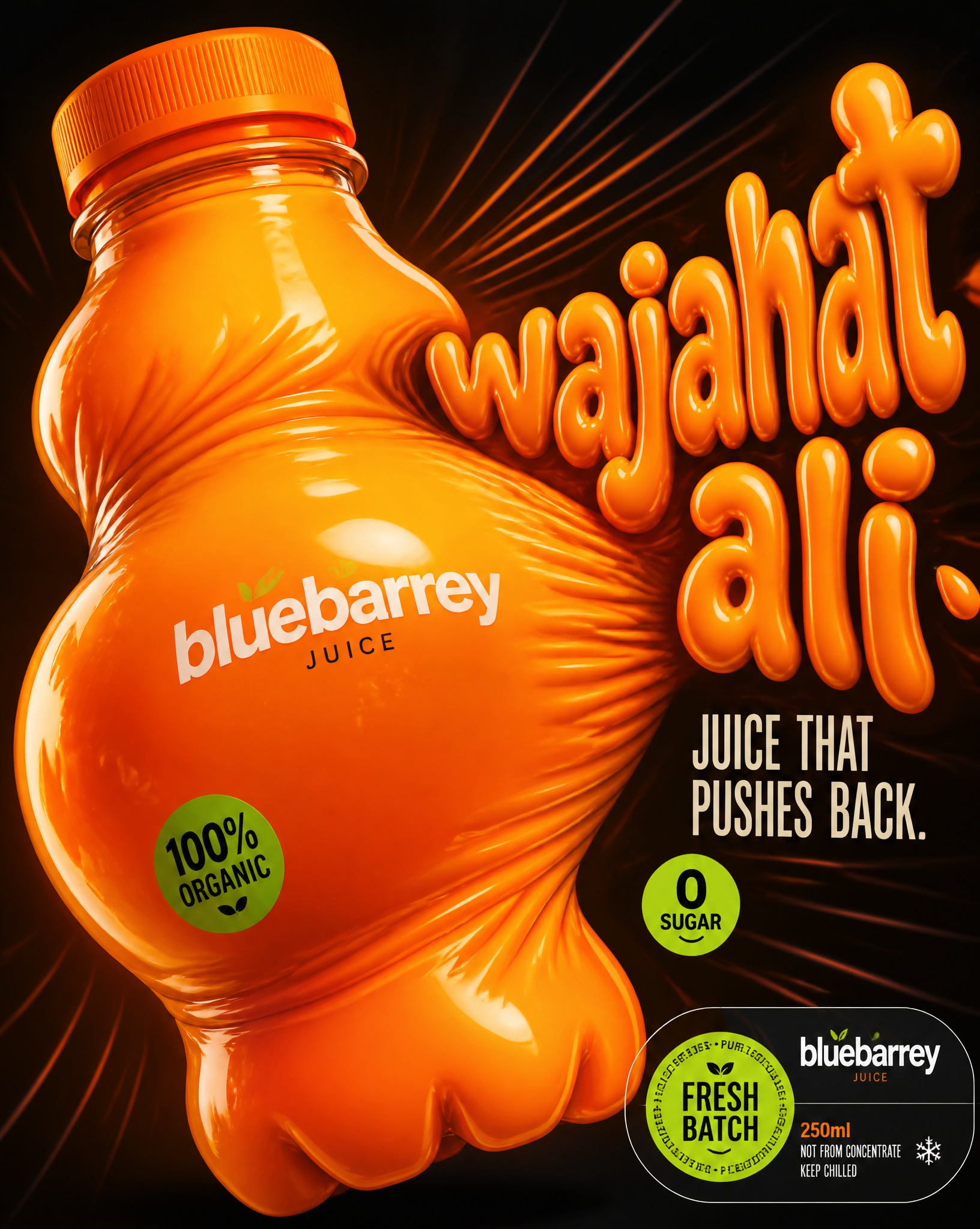 Design a '4:5' product poster for an 'bluebarrey' juice 3d b