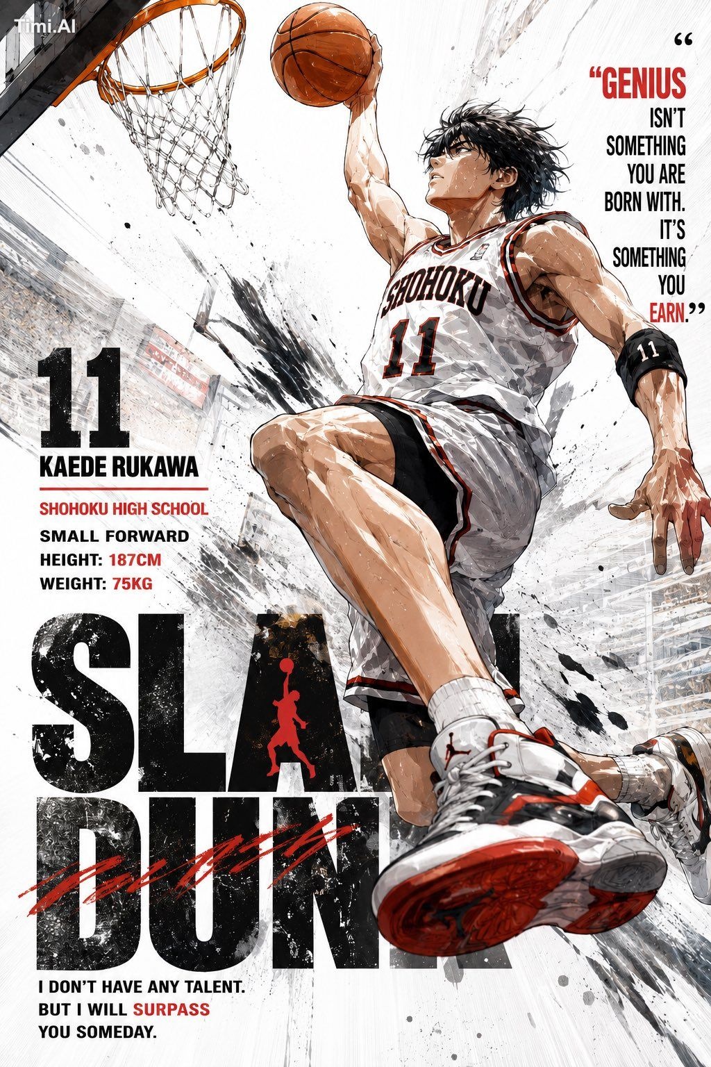 This artwork depicts a male basketball player in action, sho