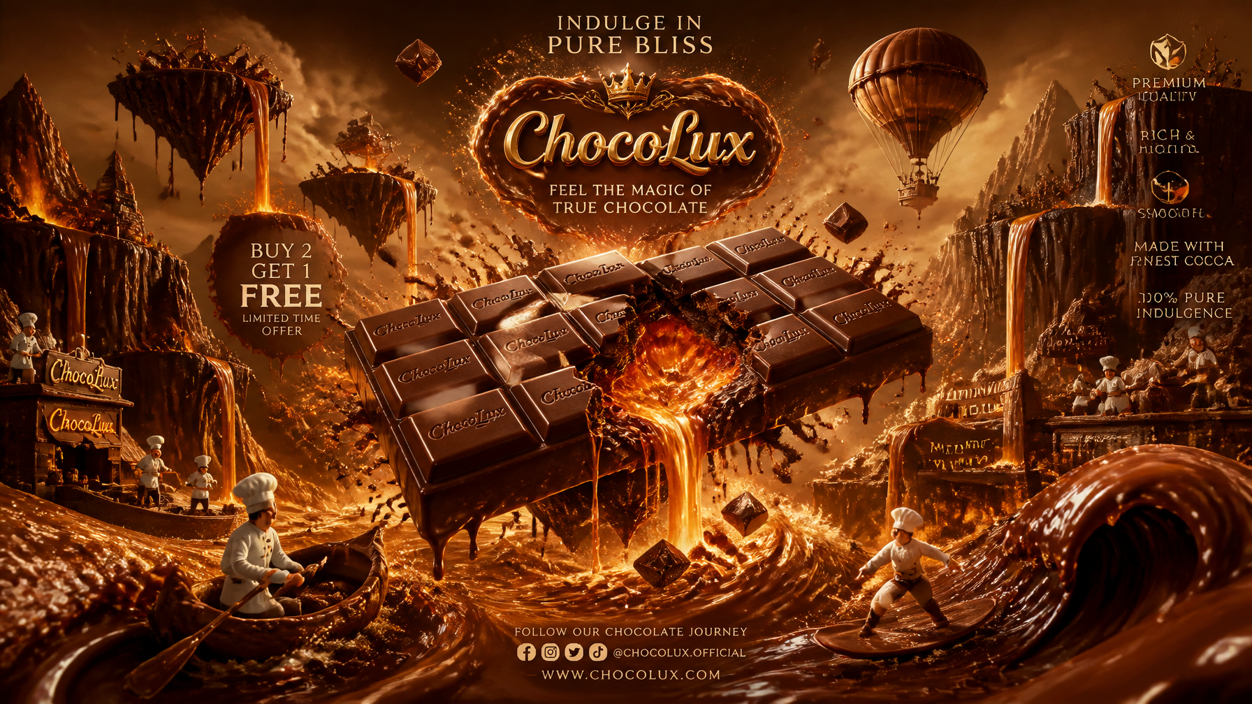 Create an insanely luxurious cinematic chocolate advertising