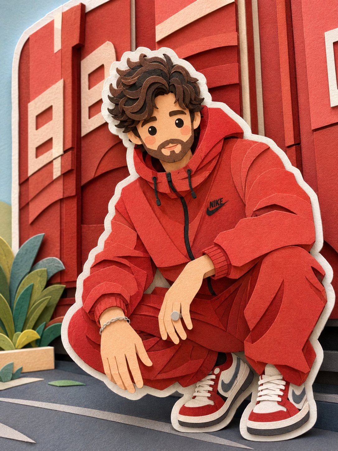 -
Convert this image into a soft, handcrafted paper-cut laye
