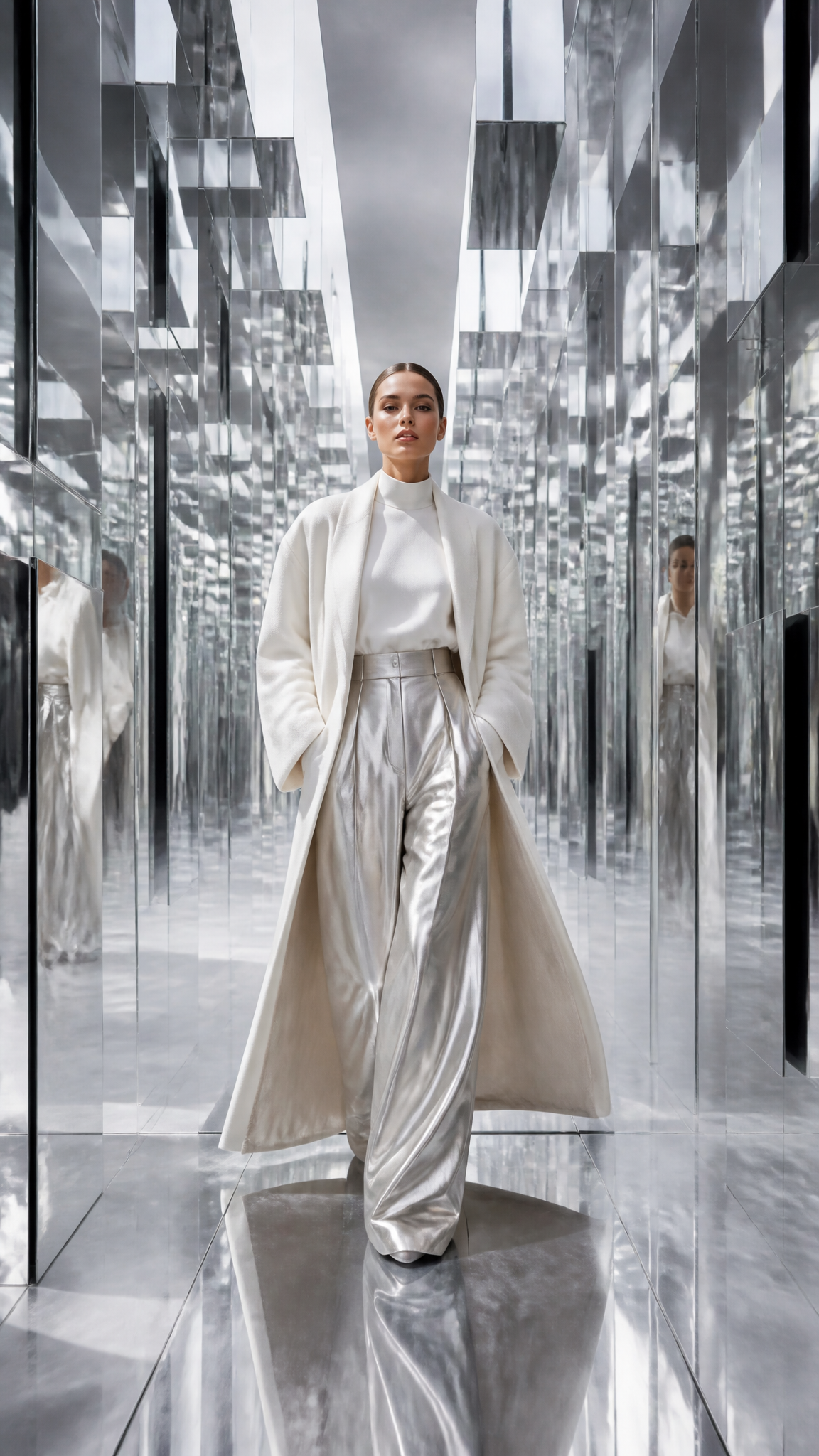 Ultra-luxury fashion editorial campaign, vertical 9:16 compo