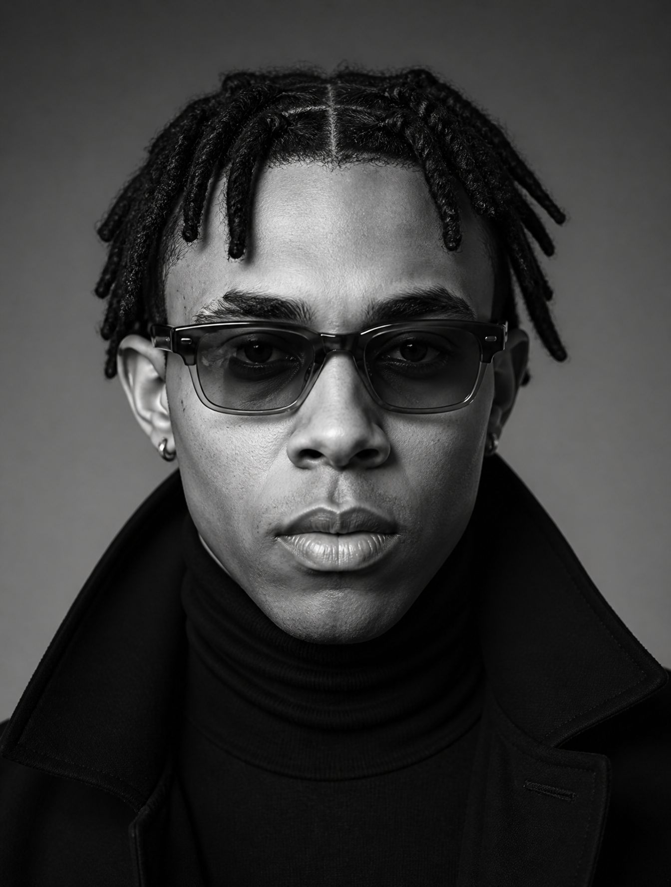 A studio-style close-up editorial portrait of Peter Mensa wi
