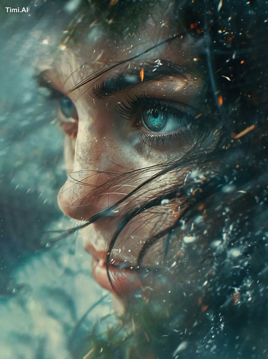 A hyper-realistic cinematic close-up portrait of a young wom