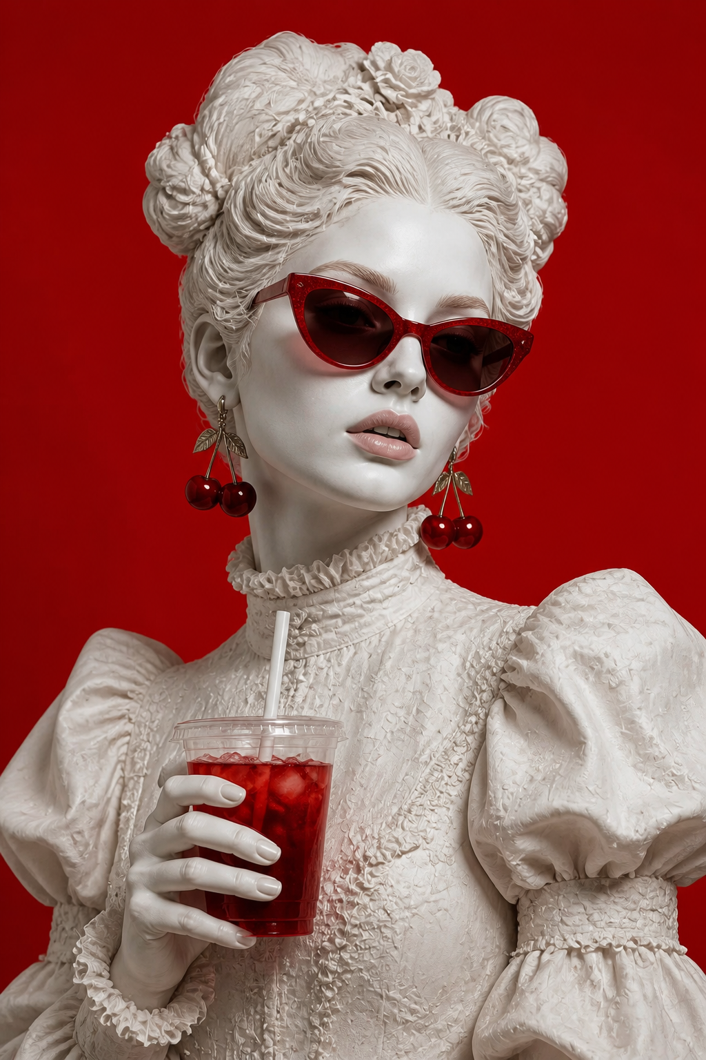 A hyper-realistic digital art portrait of a fashion-forward 