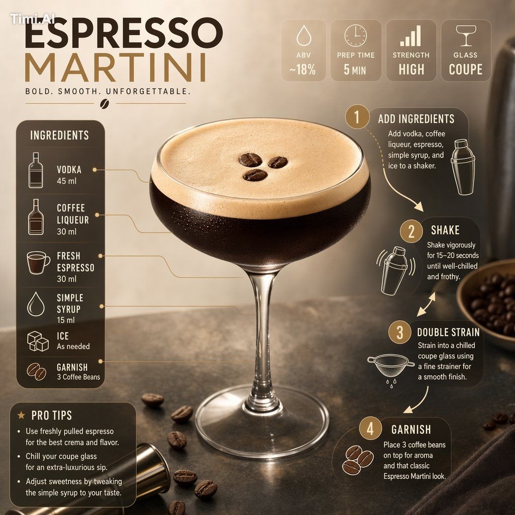 Ultra-clean modern cocktail recipe infographic. Showcase an