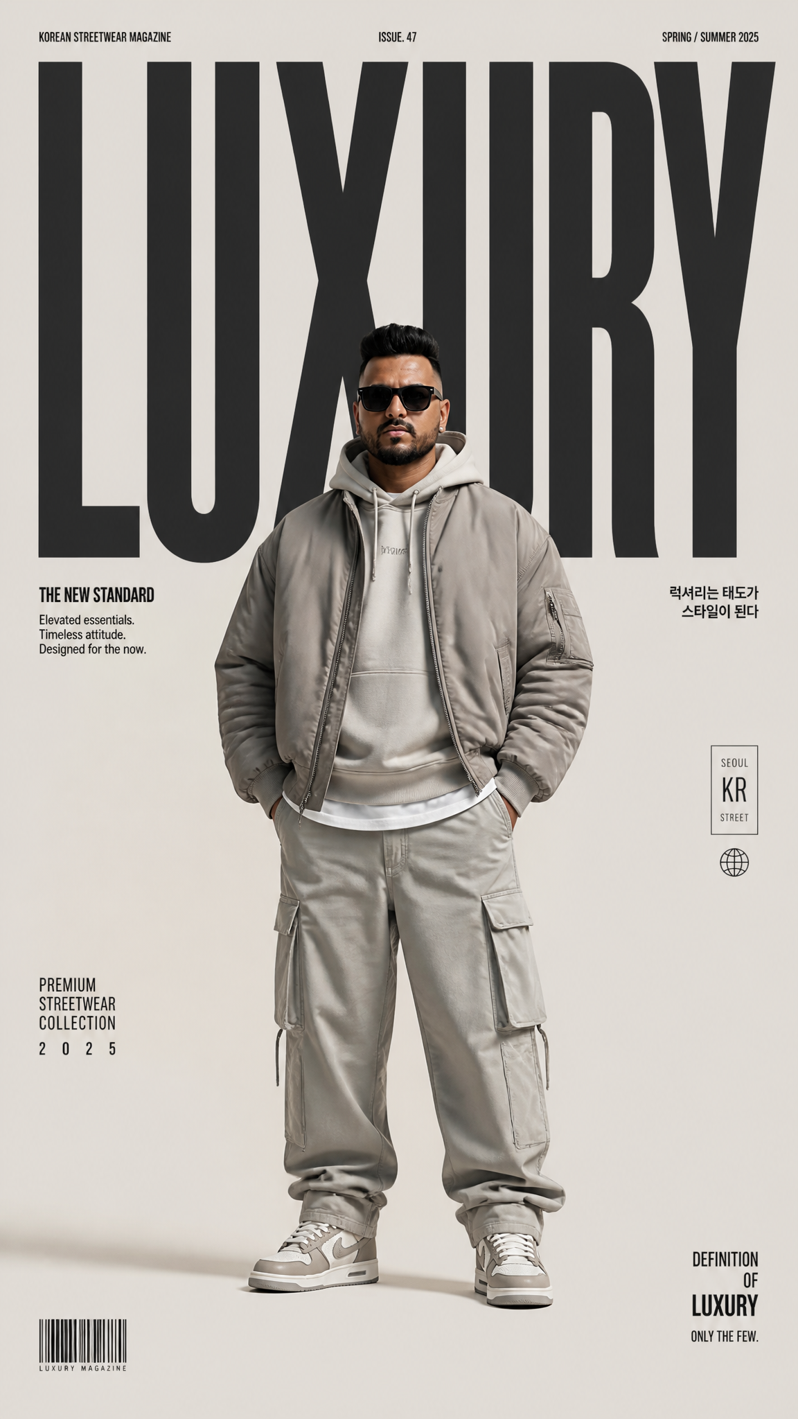 Create a premium high-fashion editorial poster for "LUXURY "