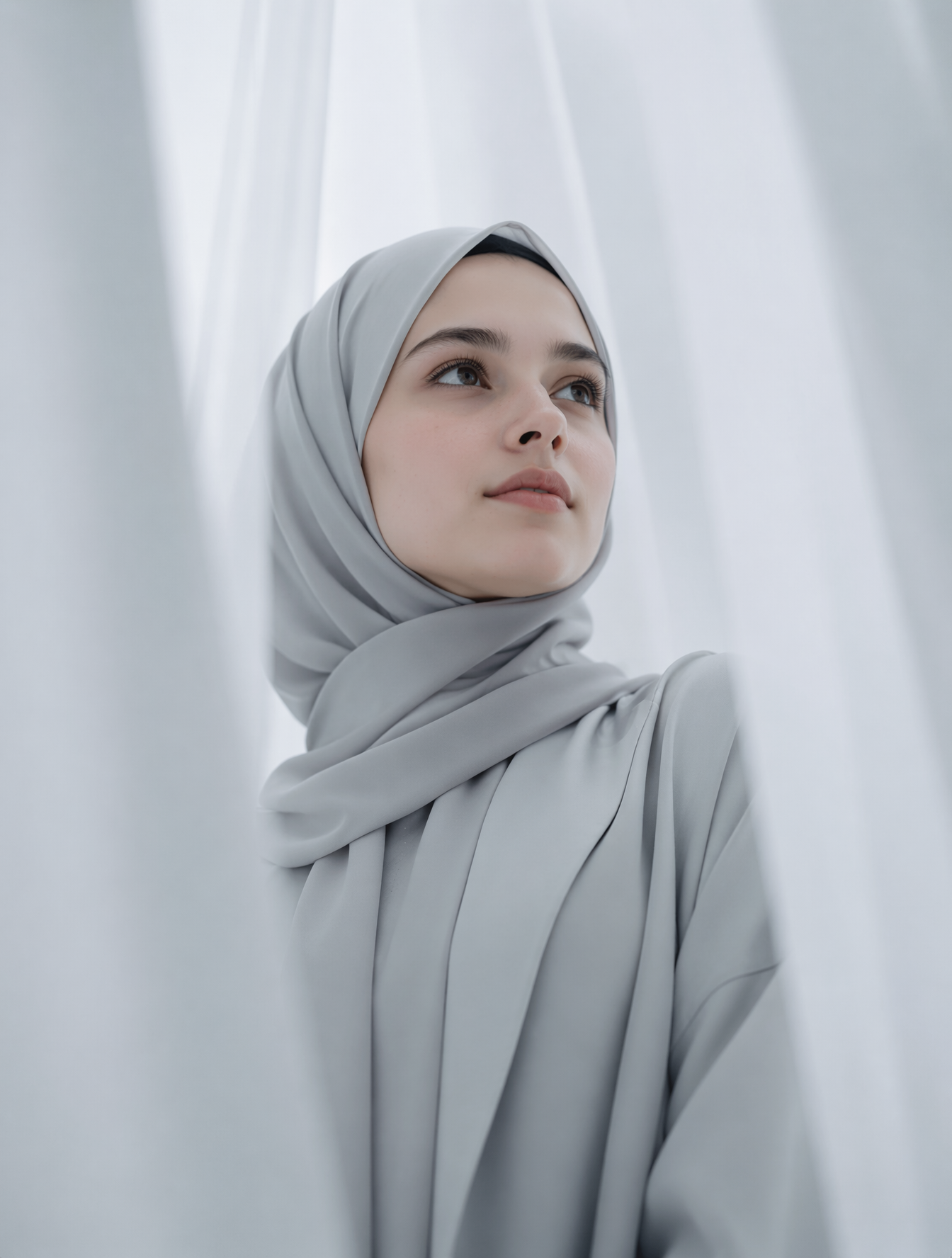 A low-angle, medium close-up portrait of the exact person fr