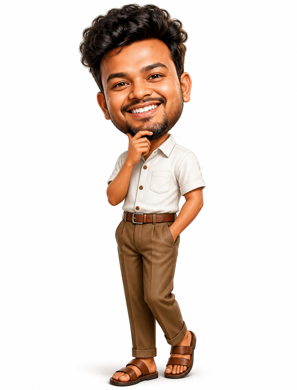 [image1]A highly detailed 3D caricature of a cheerful man wi