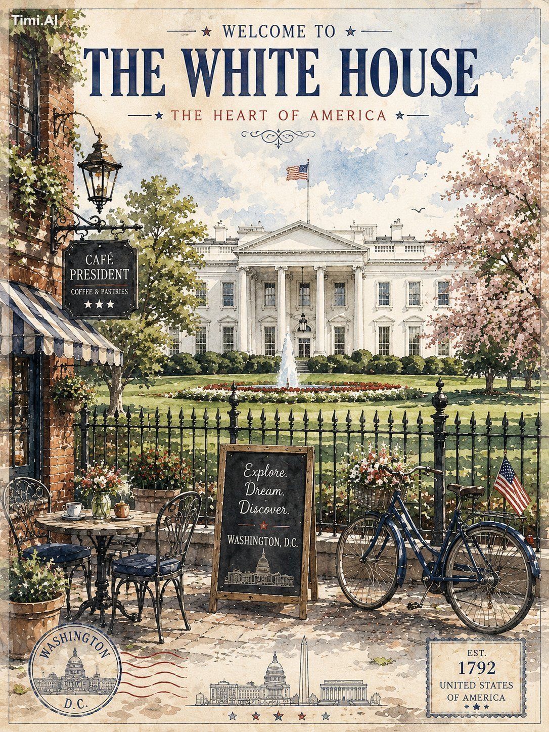 A charming vintage-style watercolor travel poster of the Whi