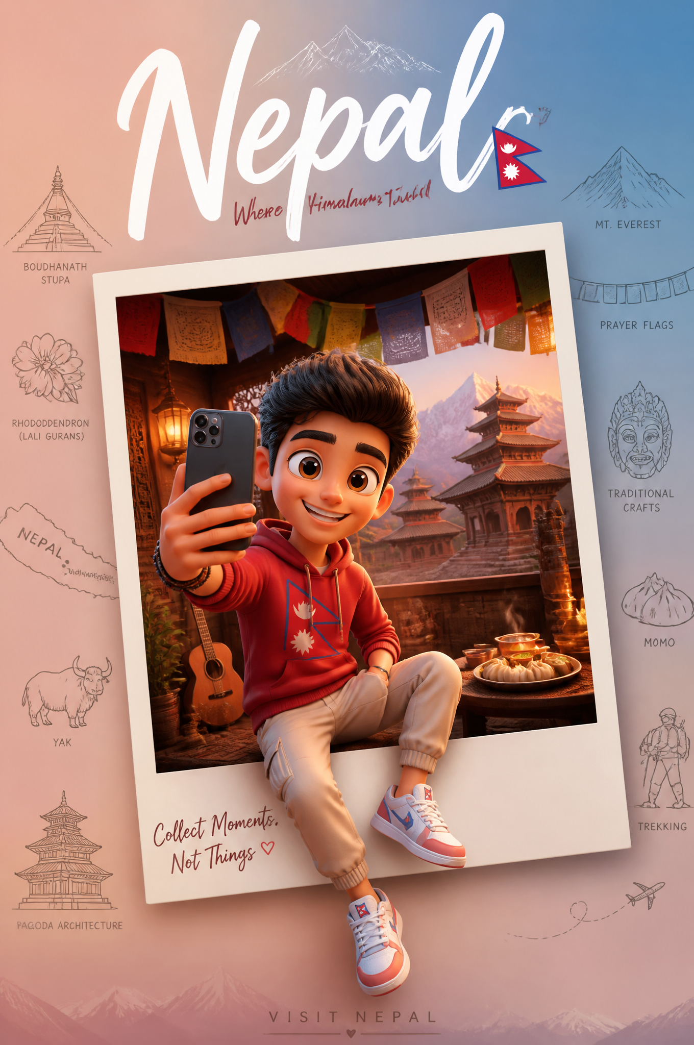 Create a premium collectible travel poster in a cute stylize