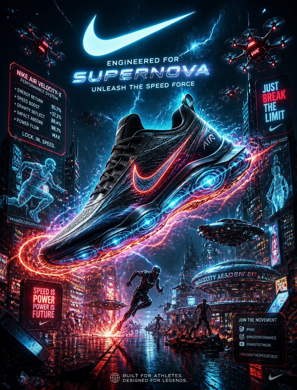 Create an insanely futuristic cinematic sports shoe advertis