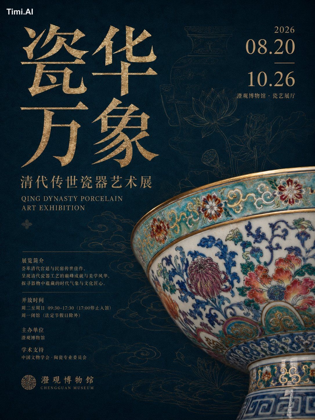生成一张高级东方博物馆展陈海报。
主题:【主题名称】
中文标题:【中文主标题】
副标题:【中文副标题】
英文副标题:【