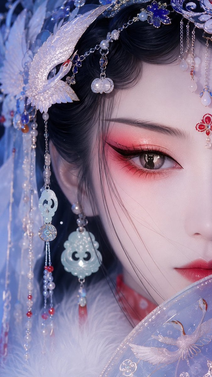 国风戏曲旦角美人系列｜极近景半脸单眼特写

把米哈游角色、西游记角色与历史人物，重塑成冷艳神秘的东方戏曲美人。  
红粉