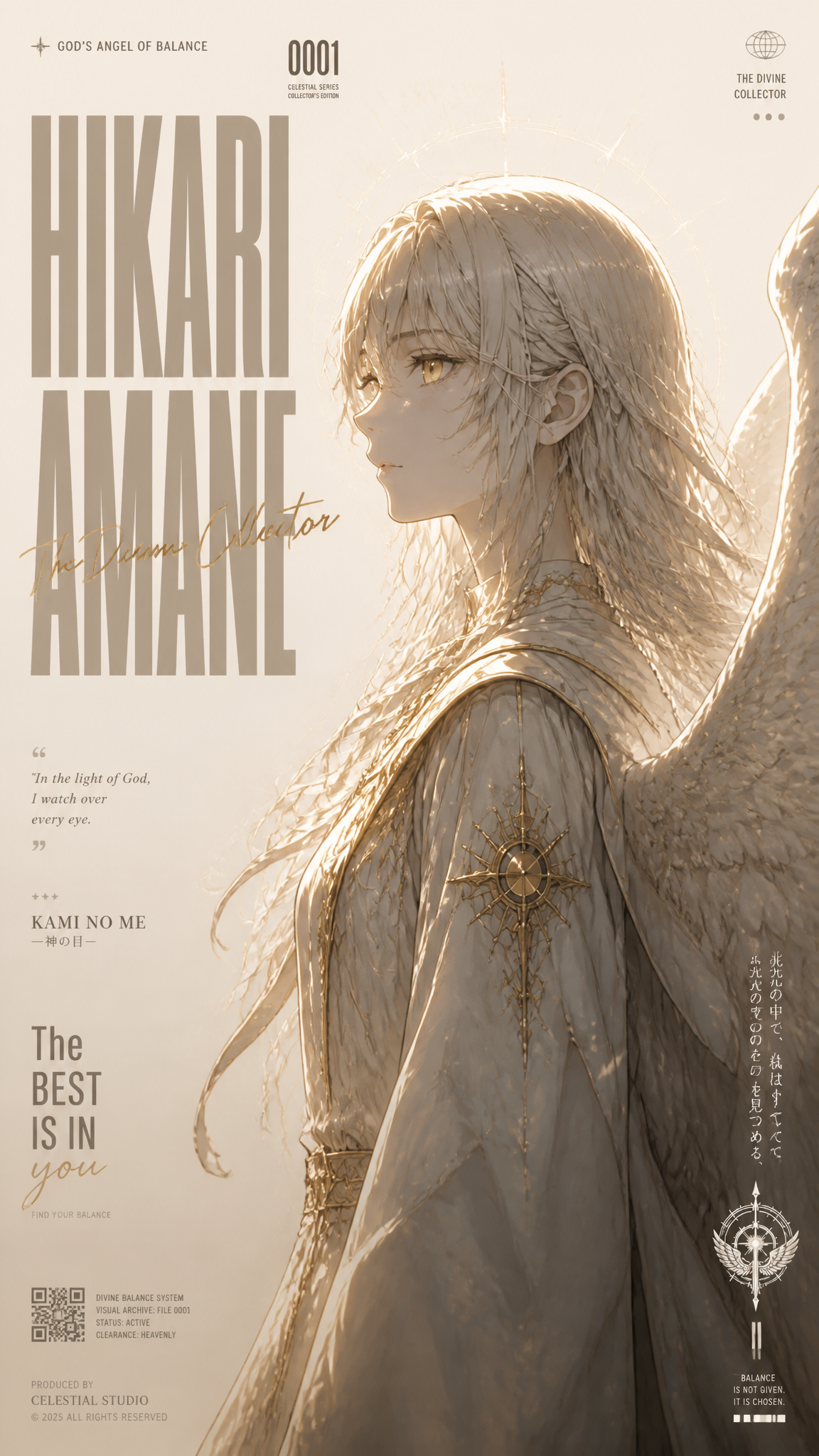 A minimalist high-fashion anime poster in vertical 9:16 form