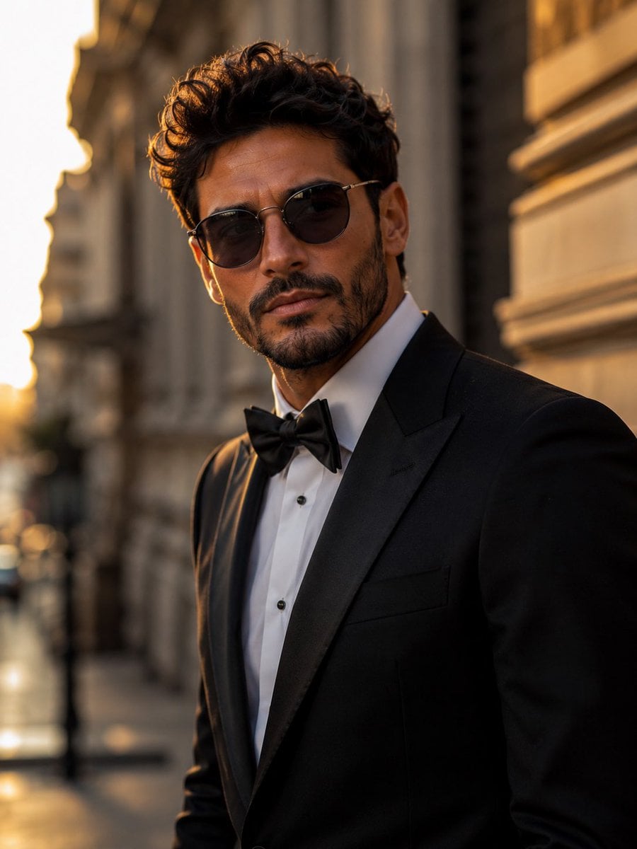 Ultra-realistic cinematic portrait of a stylish young man st
